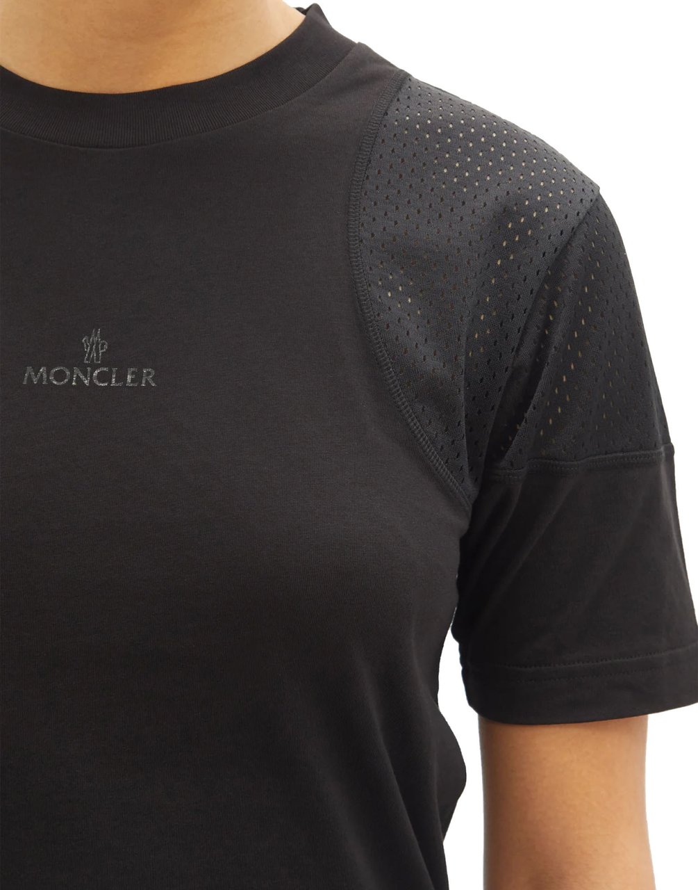 Moncler Logo Mixed Media T-shirt Zwart