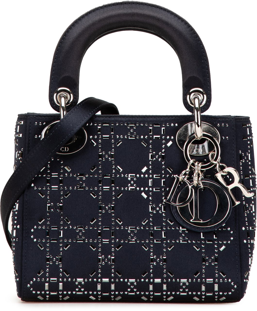 Dior Mini Satin Cannage Strass Crystal Embellished Lady Dior Blauw