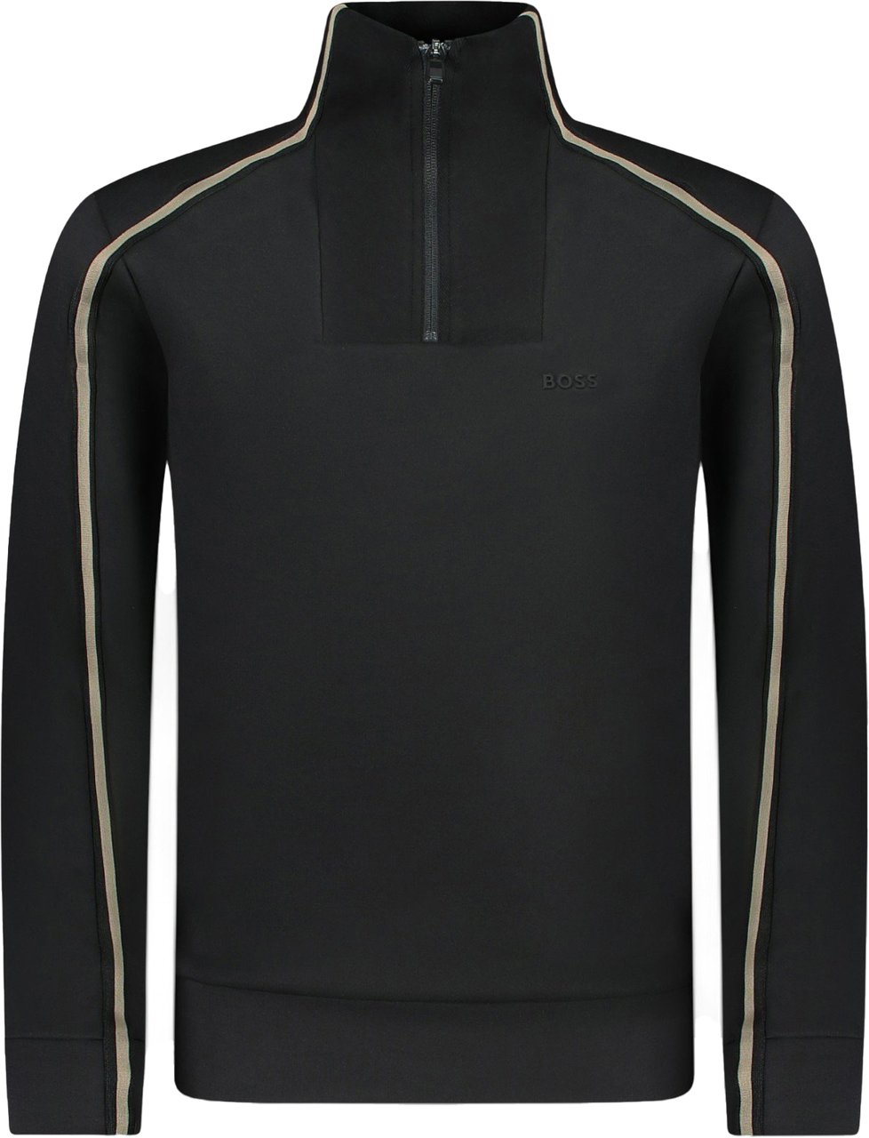 Boss BOSS Sweater Jersey Half Zip Black Zwart