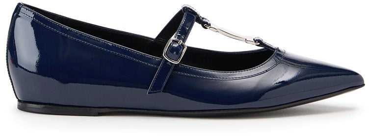 Iceberg Black Patent T-Closure Pointed Ballet Flat Blauw