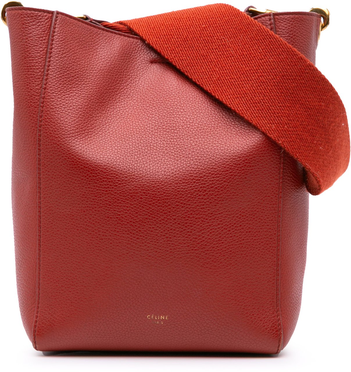 Celine Small Leather Seau Sangle Bucket Bag Rood
