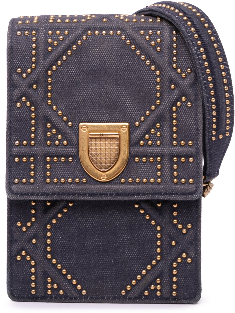 Dior Studded Denim Vertical Diorama Crossbody Grijs