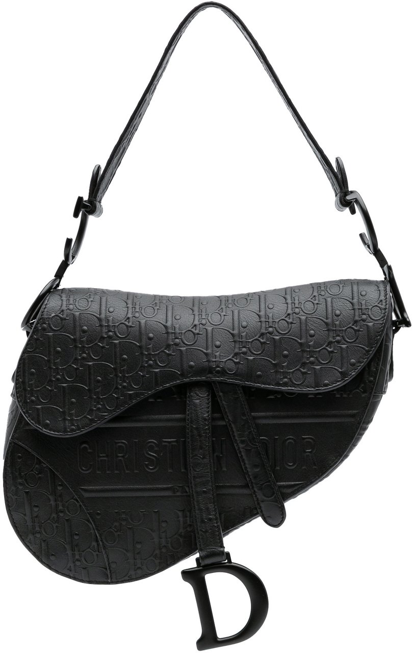 Dior Oblique Embossed Calfskin Saddle Bag Zwart