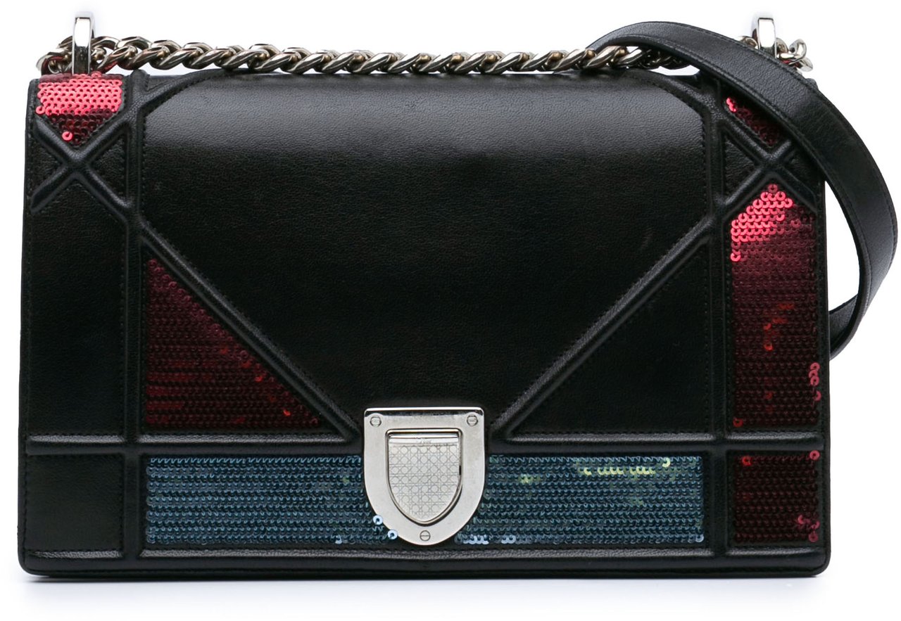 Dior Medium Lambskin Sequin Diorama Flap Zwart