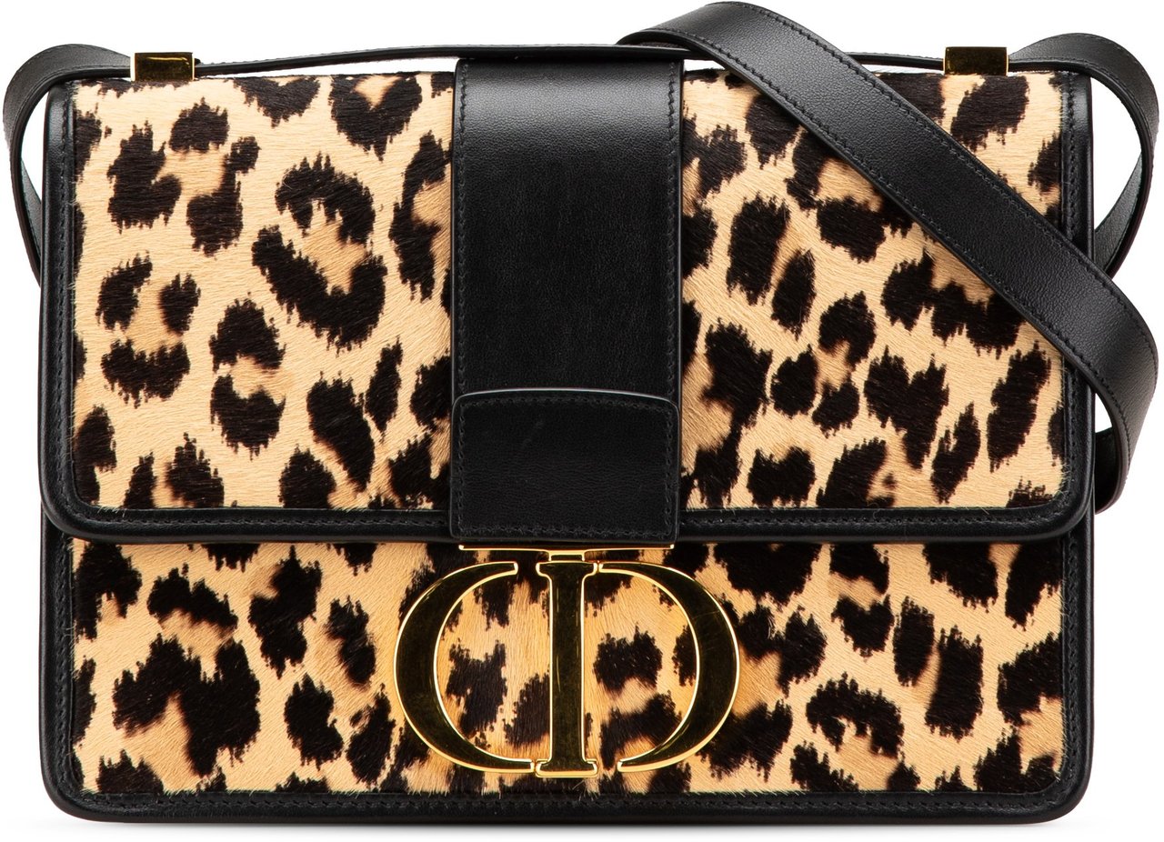 Dior Pony Hair Leopard Print 30 Montaigne Flap Bruin