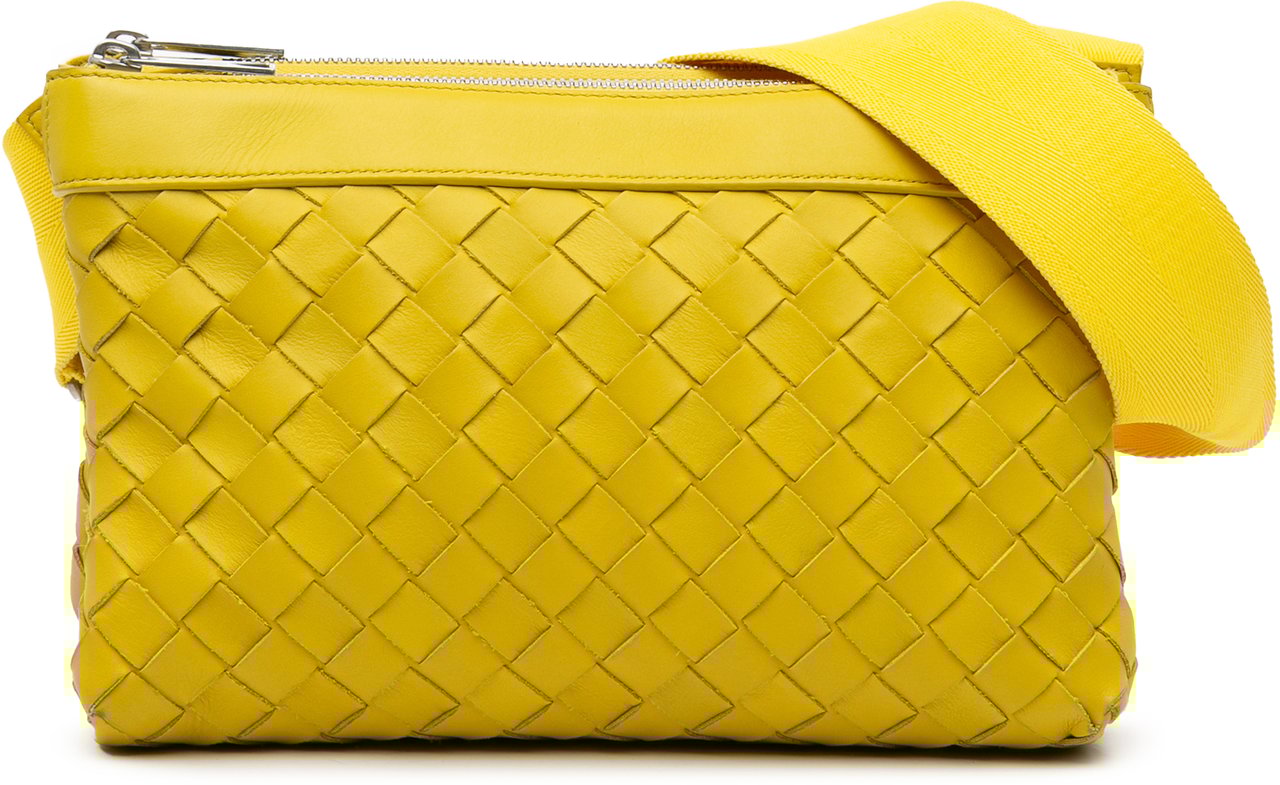 Bottega Veneta Nappa Intrecciato Duo Crossbody Geel