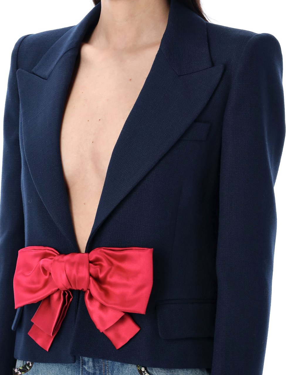 Valentino Garavani Cropped Jacket Bow Provence Blue Blauw
