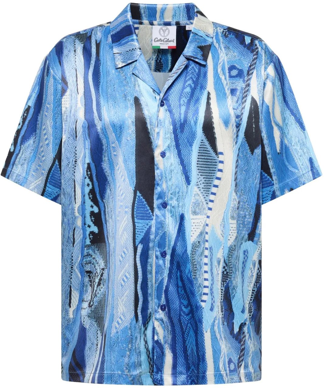 Carlo Colucci Knit Print Shirt Blue Multi Blauw