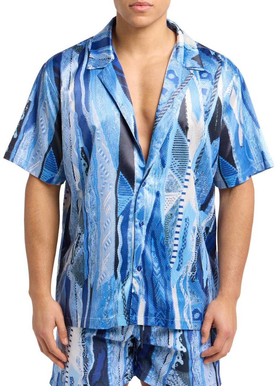 Carlo Colucci Knit Print Shirt Blue Multi Blauw