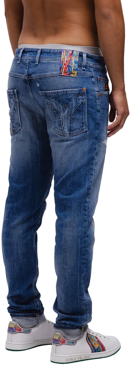 Carlo Colucci Premium Destroyed Taperedfit Blue Blauw