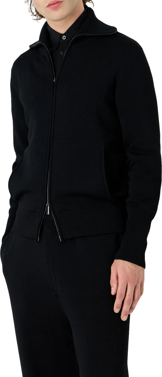 Emporio Armani Full Zip Blouson Plain Knit Viscose Zwart