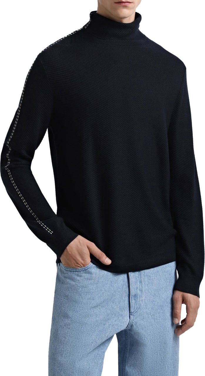Emporio Armani Double Stripe Turtleneck Navy Blue Blauw