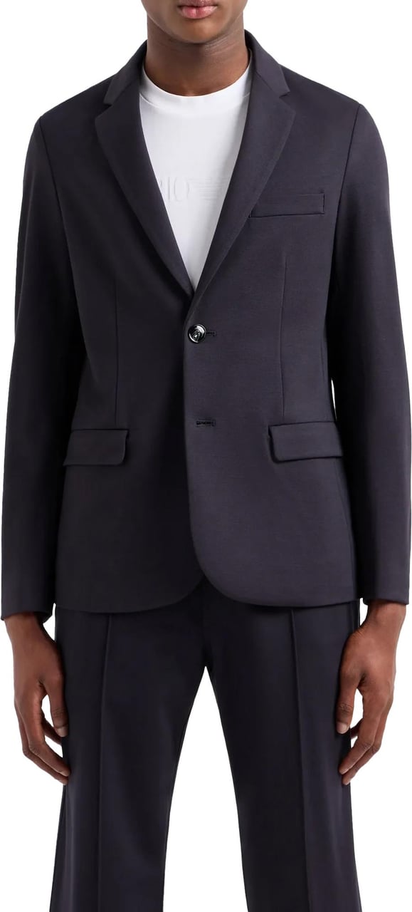 Emporio Armani Stitched Single Breasted Navy Blue Blauw
