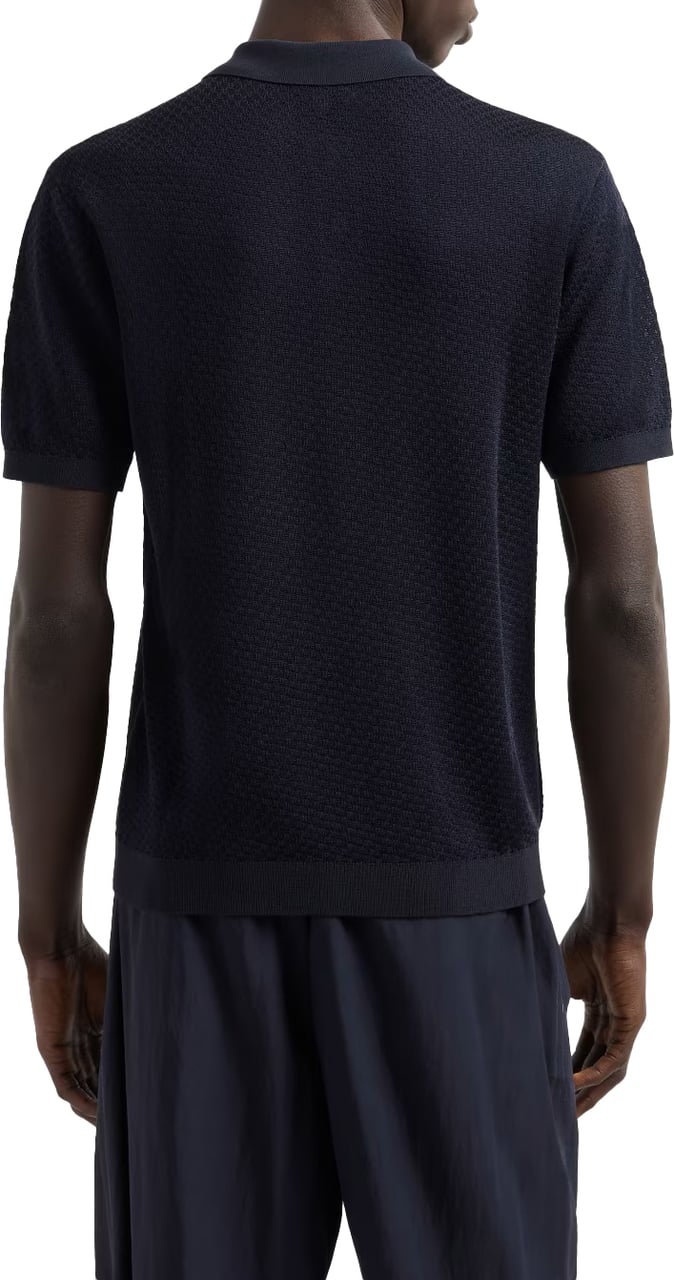 Emporio Armani Micro Pattern Jacquard Knit Polo Blauw
