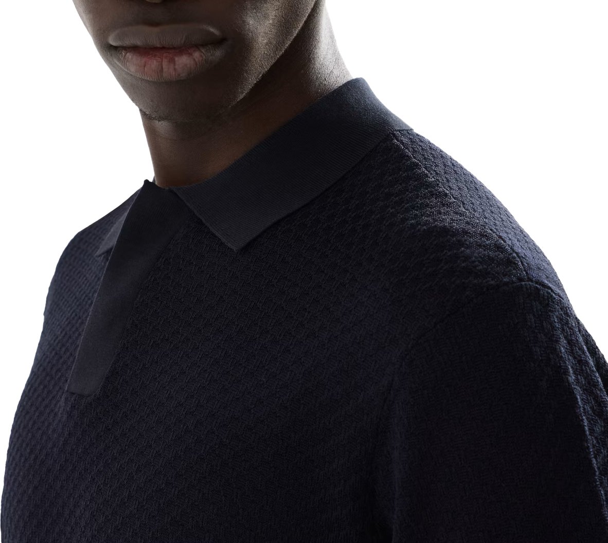 Emporio Armani Micro Pattern Jacquard Knit Polo Blauw