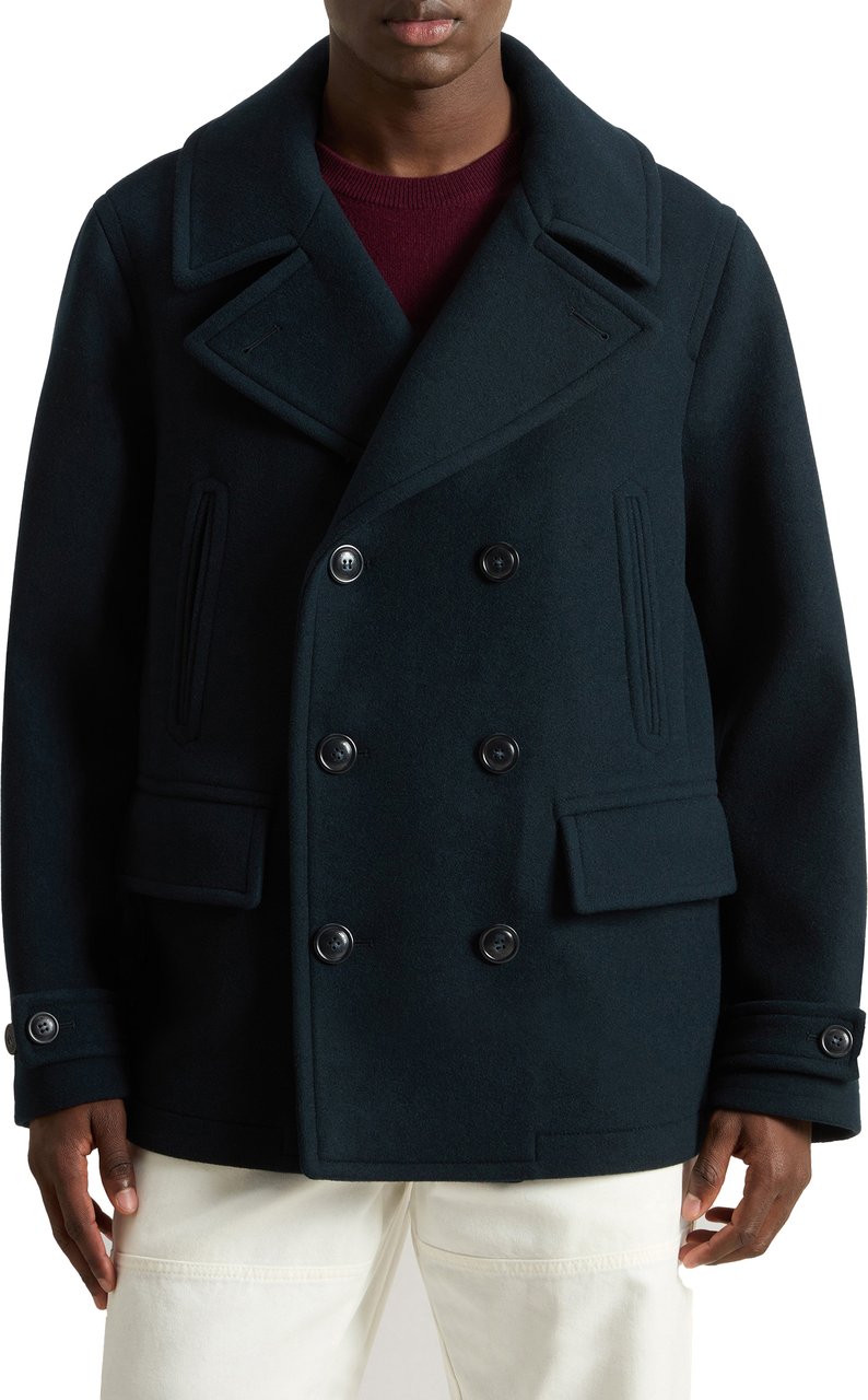 Woolrich Melton Wool Peacoat Melton Blue Blauw