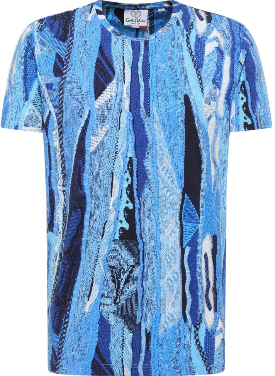 Carlo Colucci Knit Print T-shirt Blue Multi Blauw