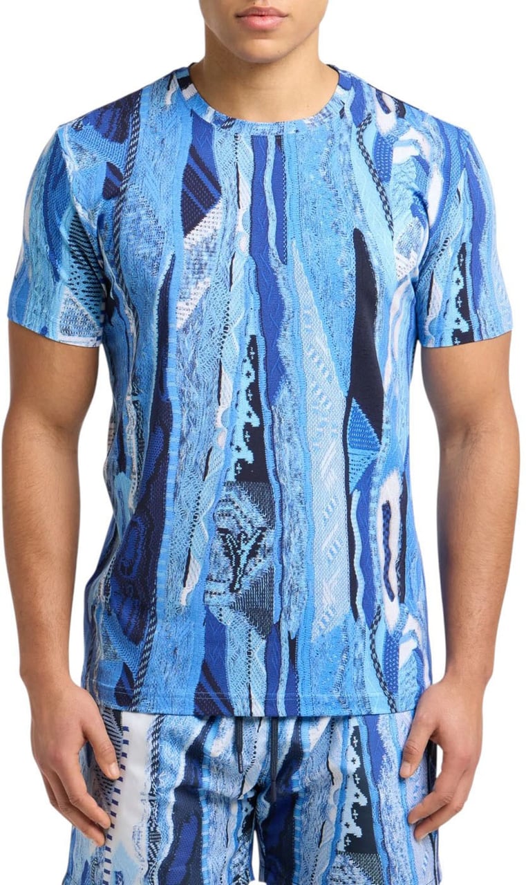 Carlo Colucci Knit Print T-shirt Blue Multi Blauw
