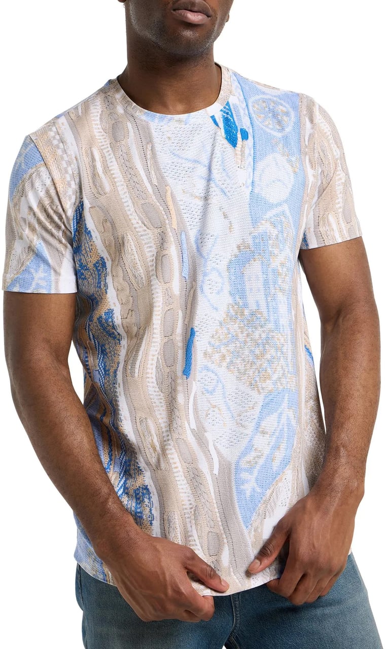Carlo Colucci Knit Print T-shirt Beige Blue Beige