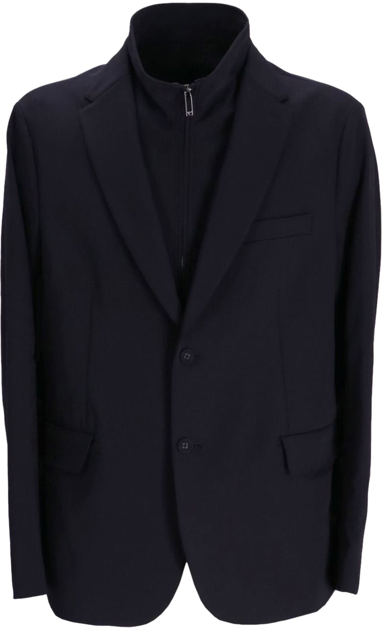 Emporio Armani Blue Navy High-neck Jacket Blue Blauw