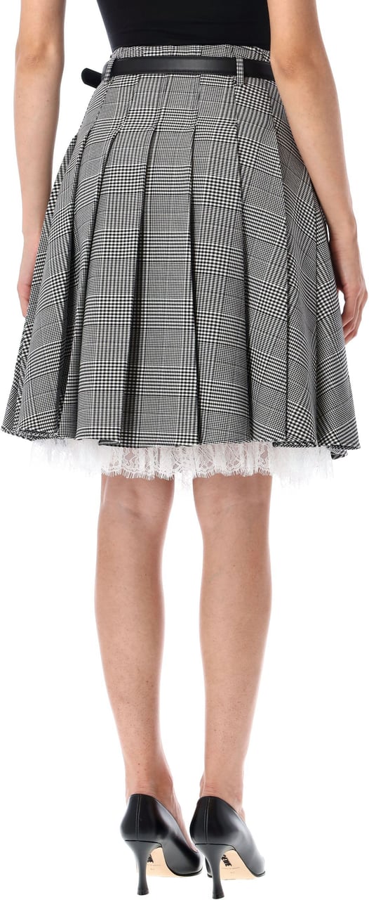Self-Portrait Pleated Midi Skirt Prince Of Wales Nero Zwart