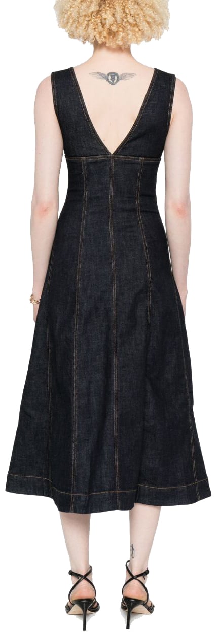 Self-Portrait Denim Long Dress Blue Blauw