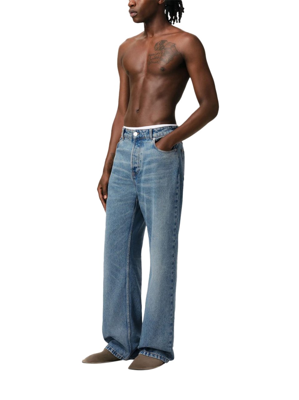 AMI Paris LOOSE/LARGE LARGE FIT JEANS USED BLUE Blauw