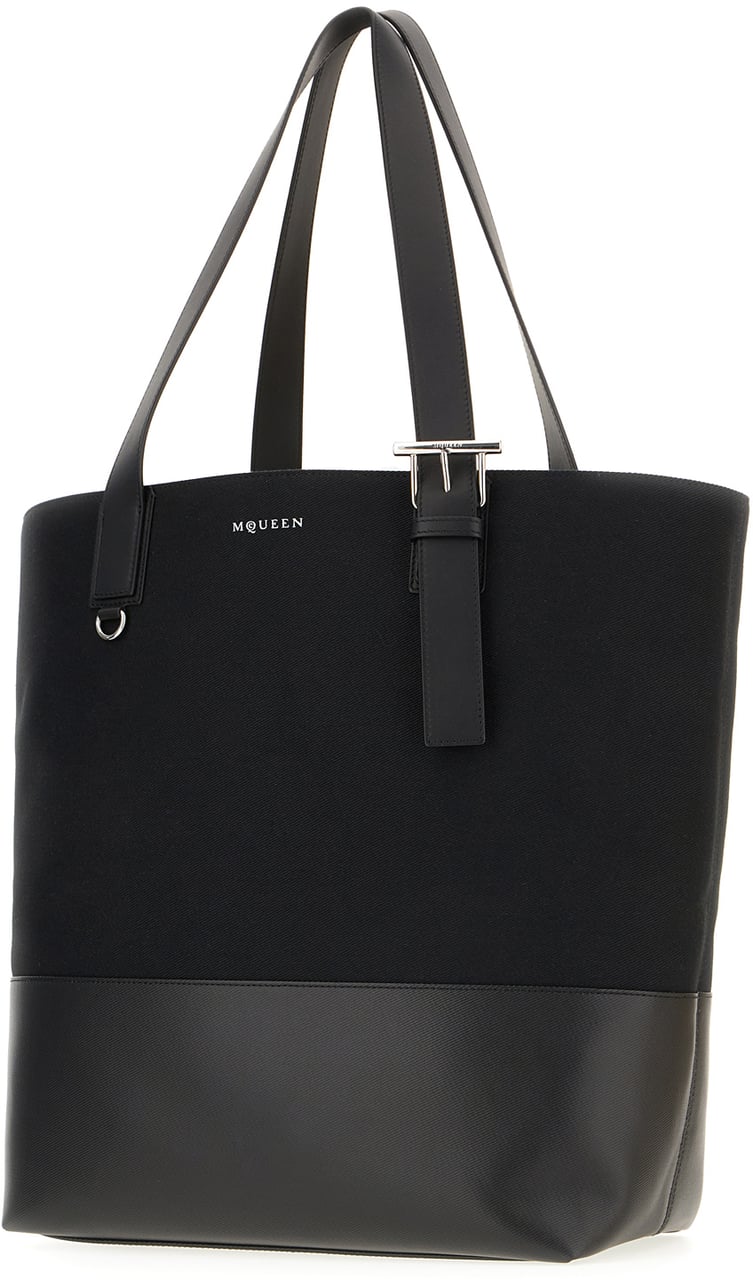 Alexander McQueen Alexander McQueen Black canvas T-Bar shopping bar Zwart