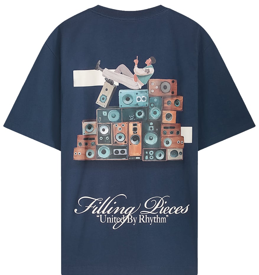 Filling Pieces T-shirt Speaker Wall Navy Blauw