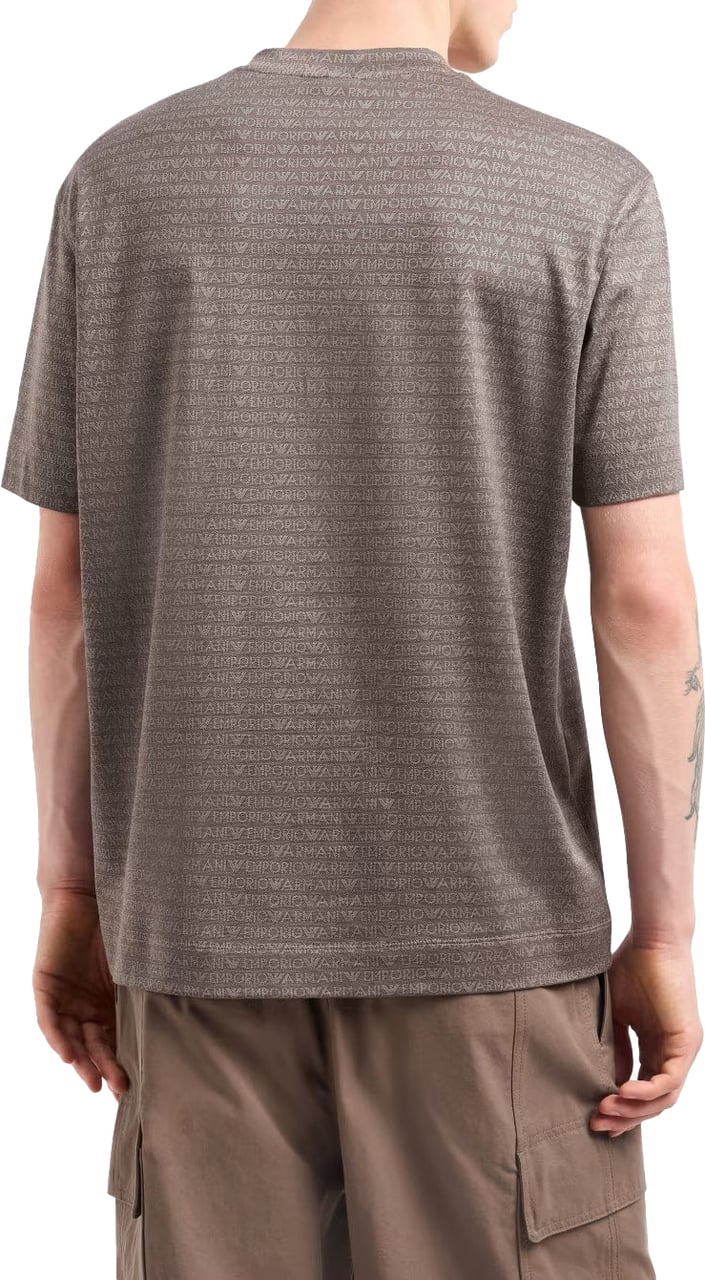 Emporio Armani T-Shirt Logo Jacquard Brown Bruin