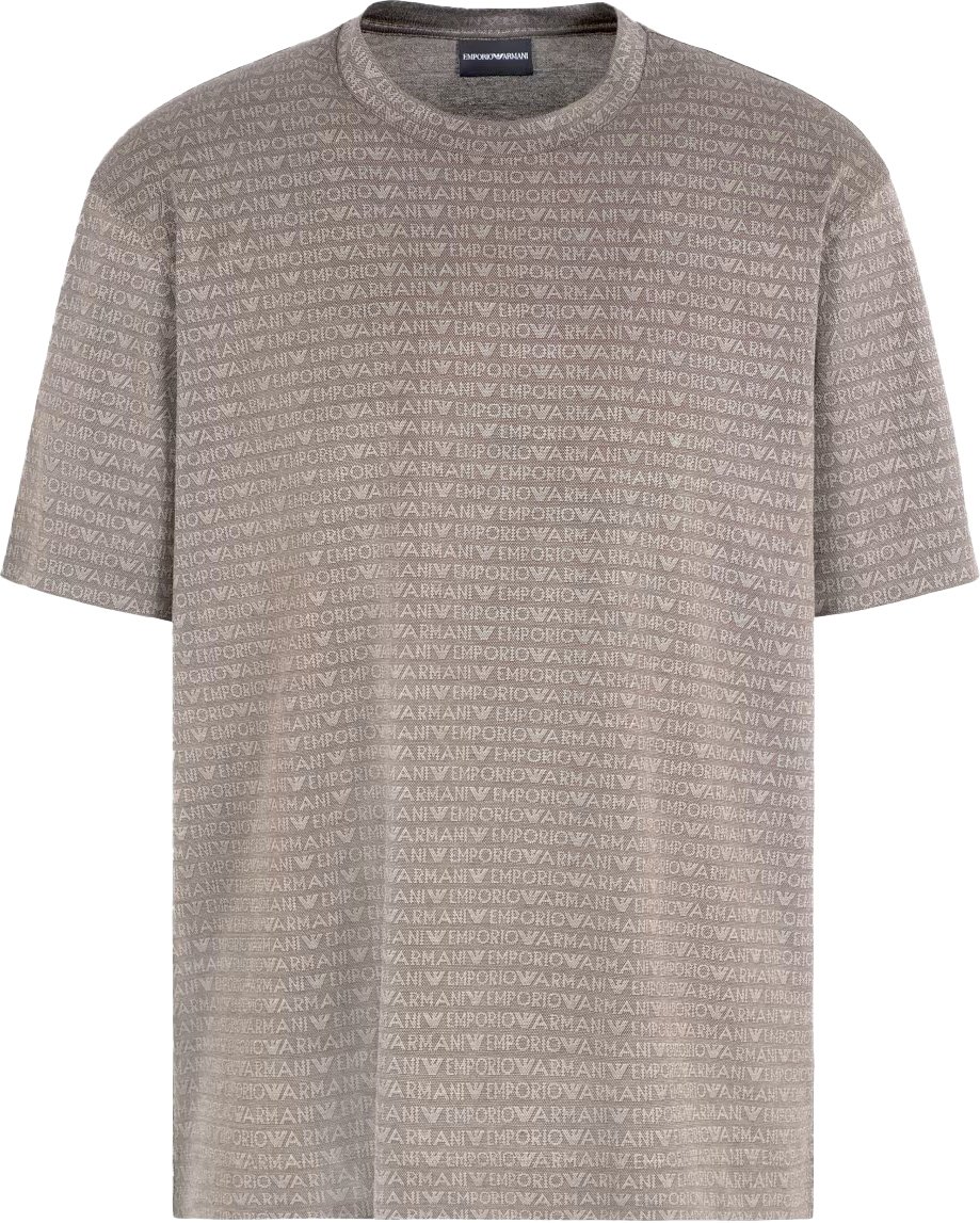 Emporio Armani T-Shirt Logo Jacquard Brown Bruin
