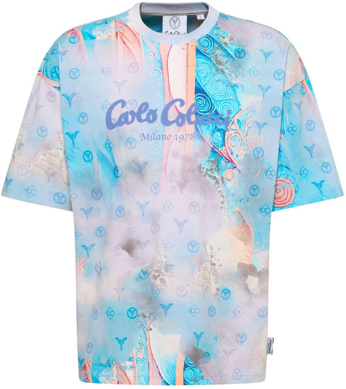Carlo Colucci Oversized Ornament Tee Blue Blauw
