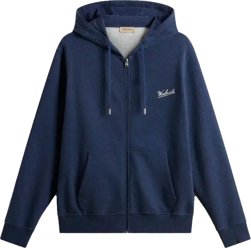Woolrich Mouline Full Zip Hoodie Melton Blue Blauw