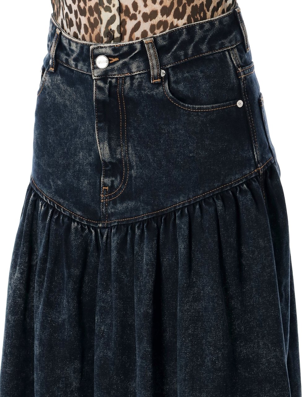 Ganni Denim Long Skirt Washed Black Zwart