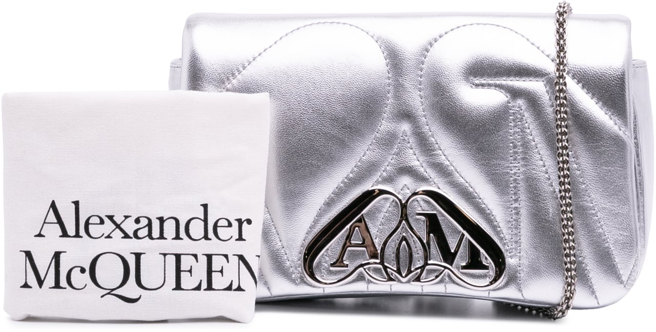 Alexander McQueen Mini Lambskin The Seal Chain Crossbody Zilver