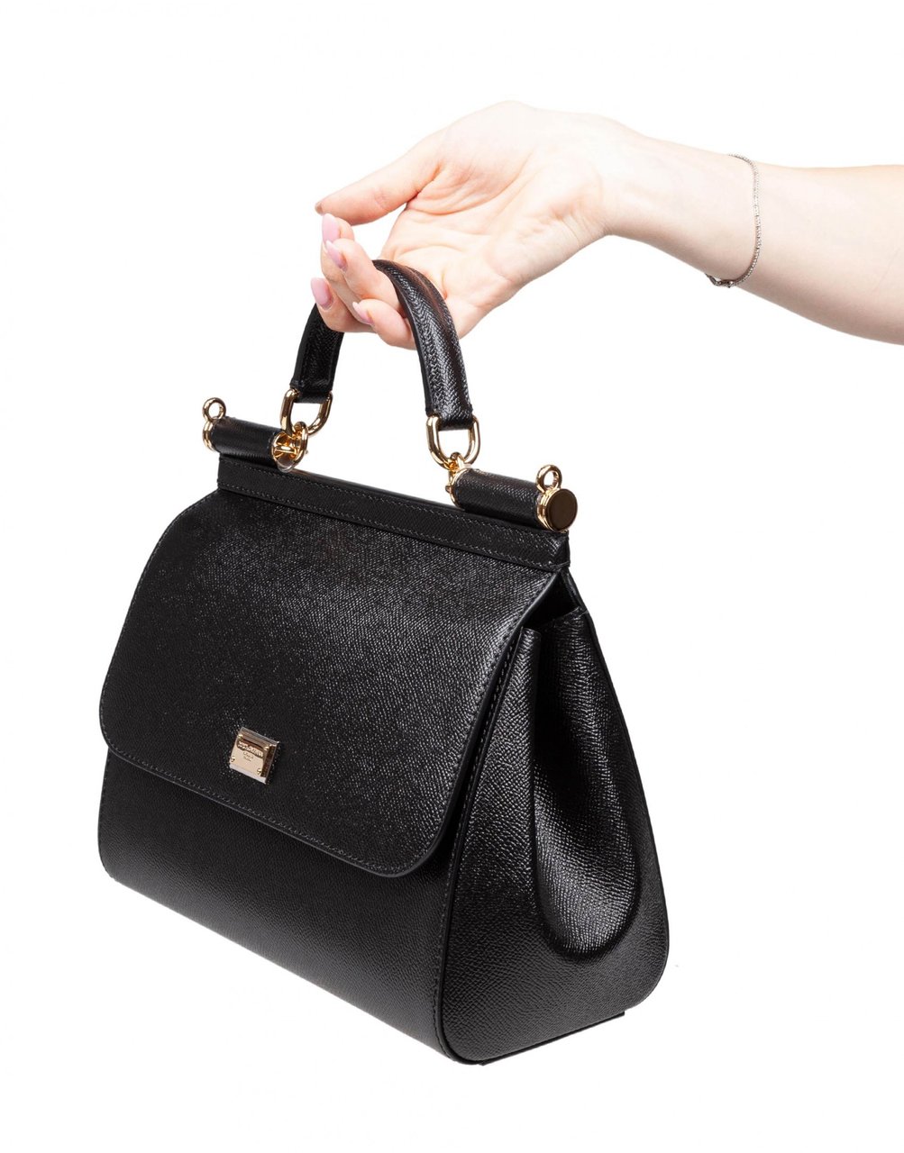 Dolce & Gabbana Dolce & gabbana medium sicily bag in dauphine leather color black Zwart