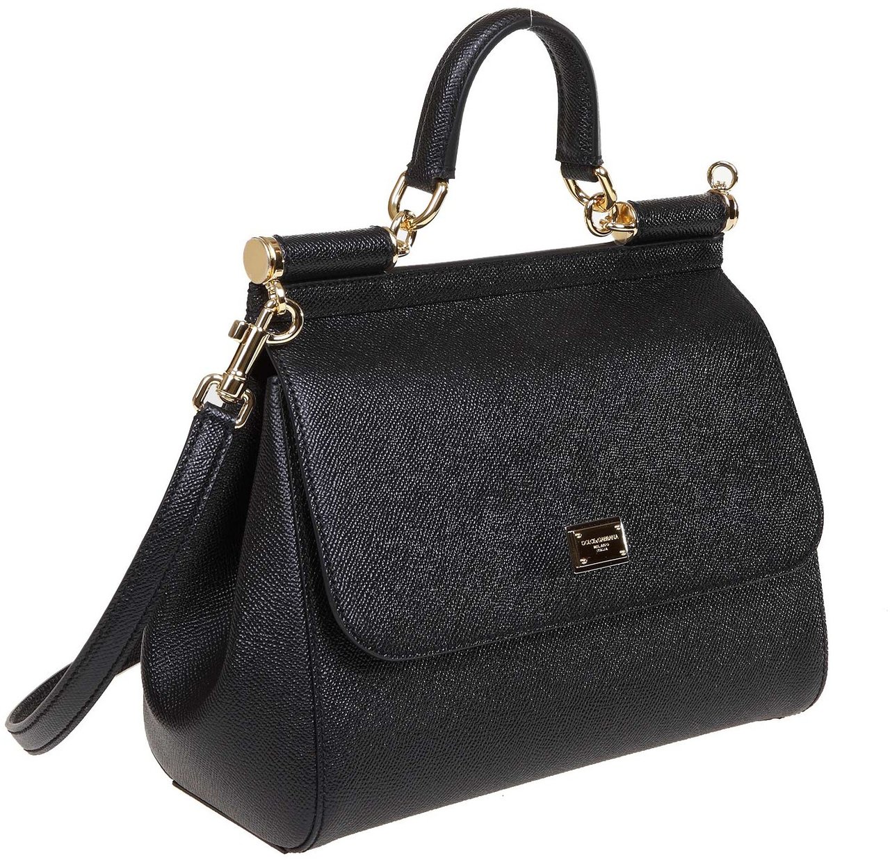 Dolce & Gabbana Dolce & gabbana medium sicily bag in dauphine leather color black Zwart