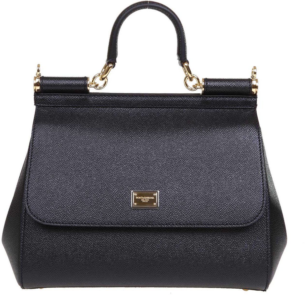 Dolce & Gabbana Dolce & gabbana medium sicily bag in dauphine leather color black Zwart
