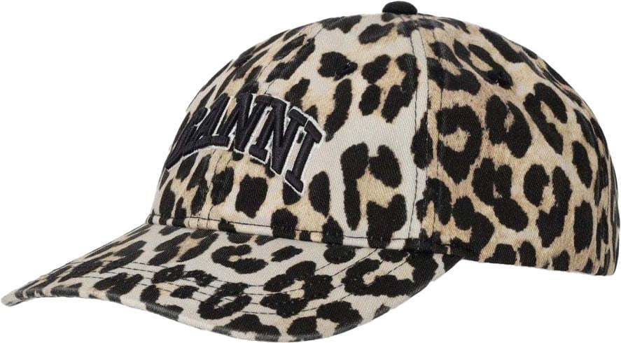 Ganni GANNI ANIMALIER BASEBALL CAP Beige