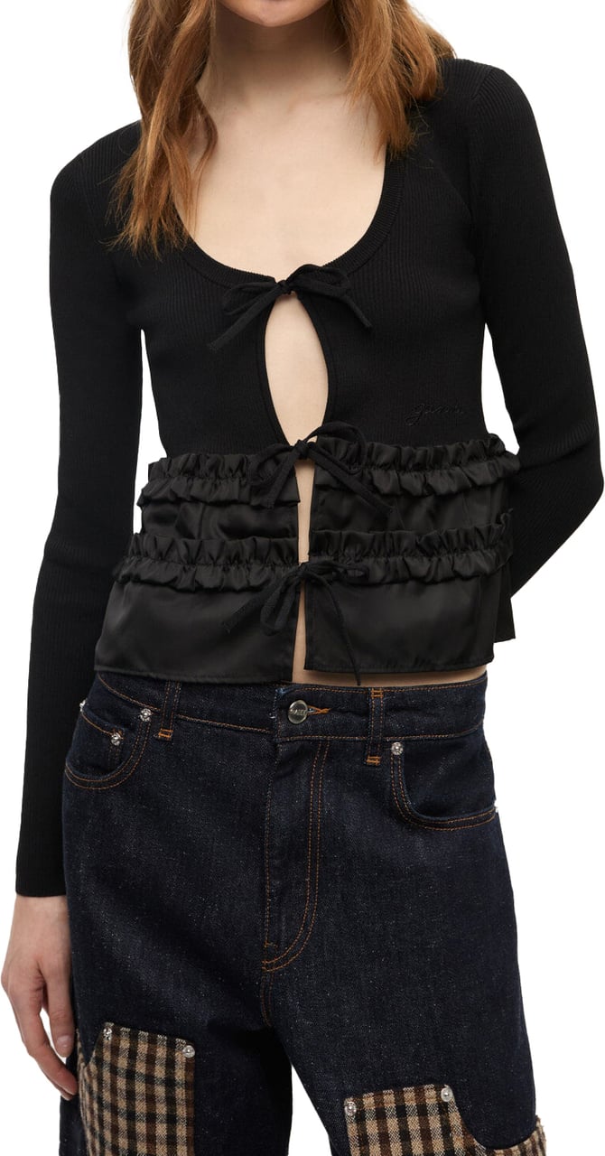 Ganni blouse top black Zwart