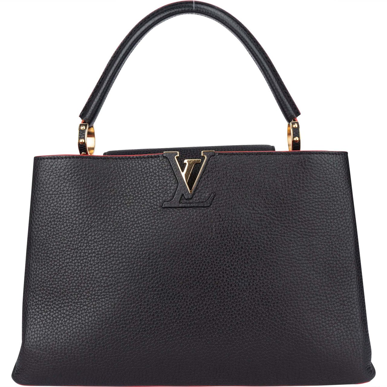 Louis Vuitton Louis Vuitton Black Leather Lining Capucines MM Handbag Divers