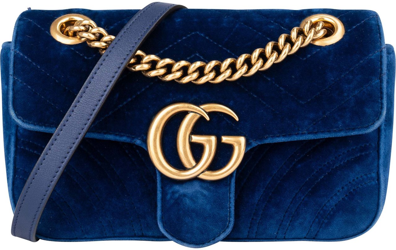 Gucci Gucci Blue Satin GG Marmont Crossbody Bag Blauw