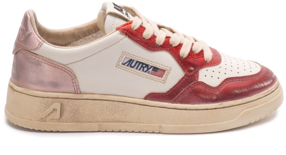 Autry autry basket medalist super vintage en cuir blanc rouge et rose Rood