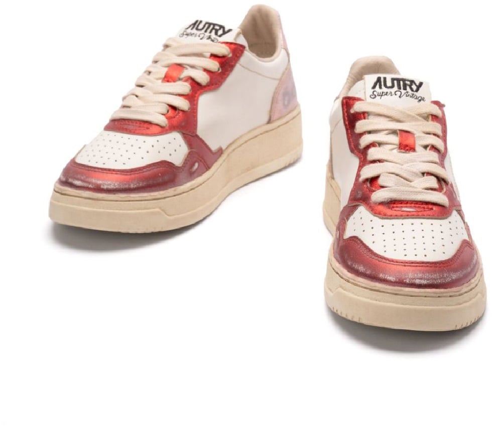 Autry autry basket medalist super vintage en cuir blanc rouge et rose Rood