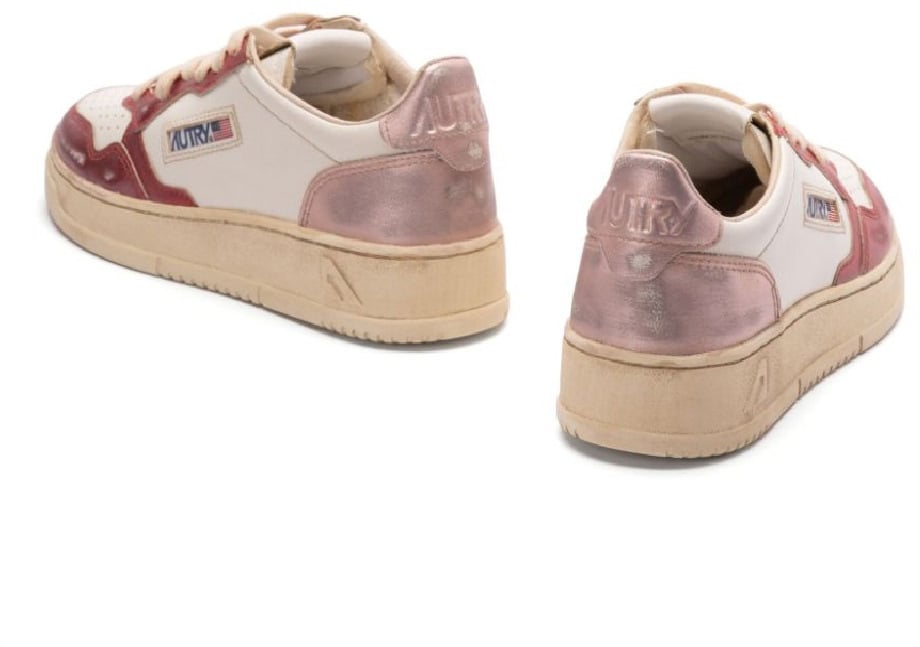 Autry autry basket medalist super vintage en cuir blanc rouge et rose Rood