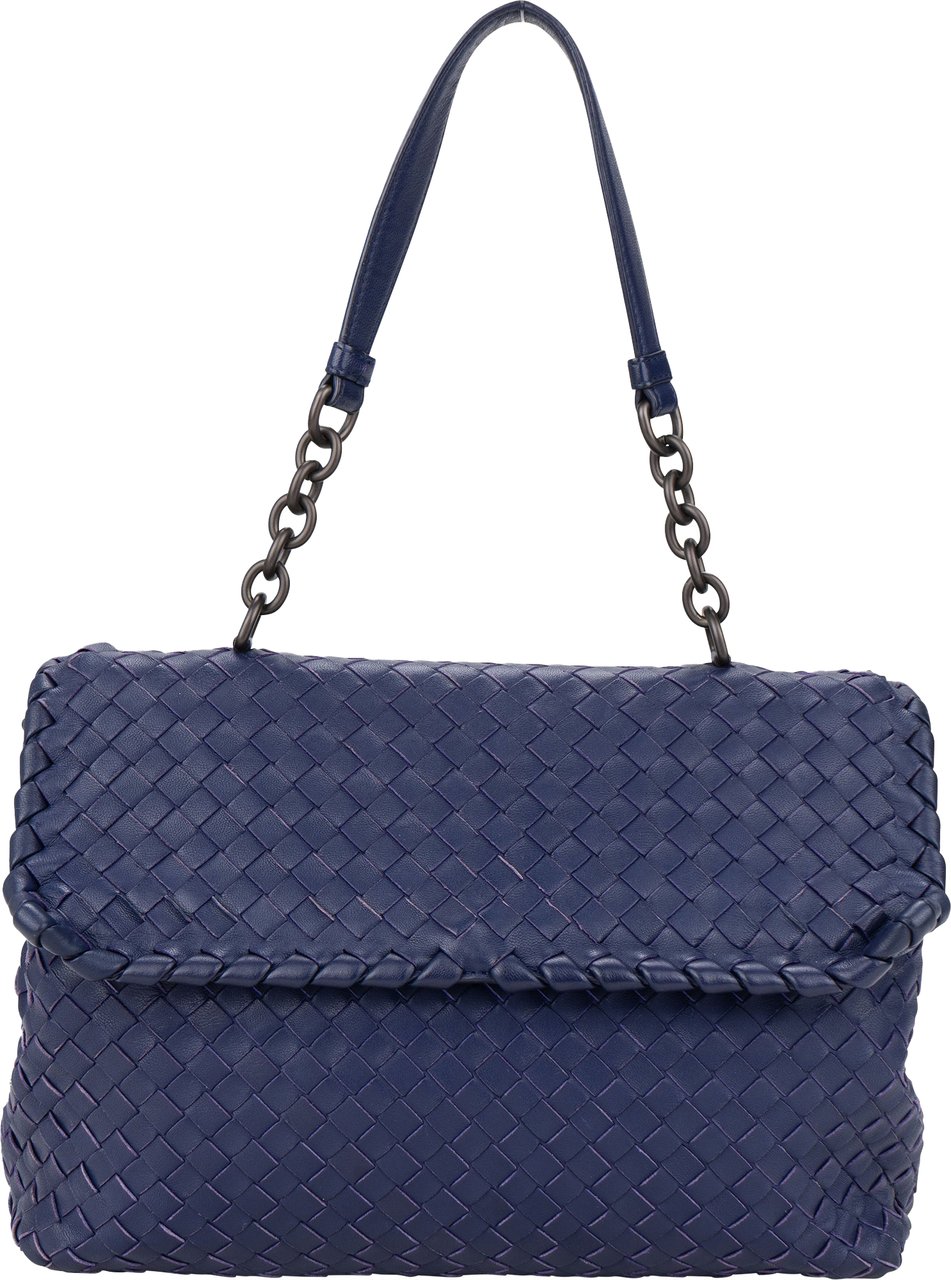 Bottega Veneta Bottega Veneta Blue Purple Intrecciato Leather Shoulder Bag Blauw