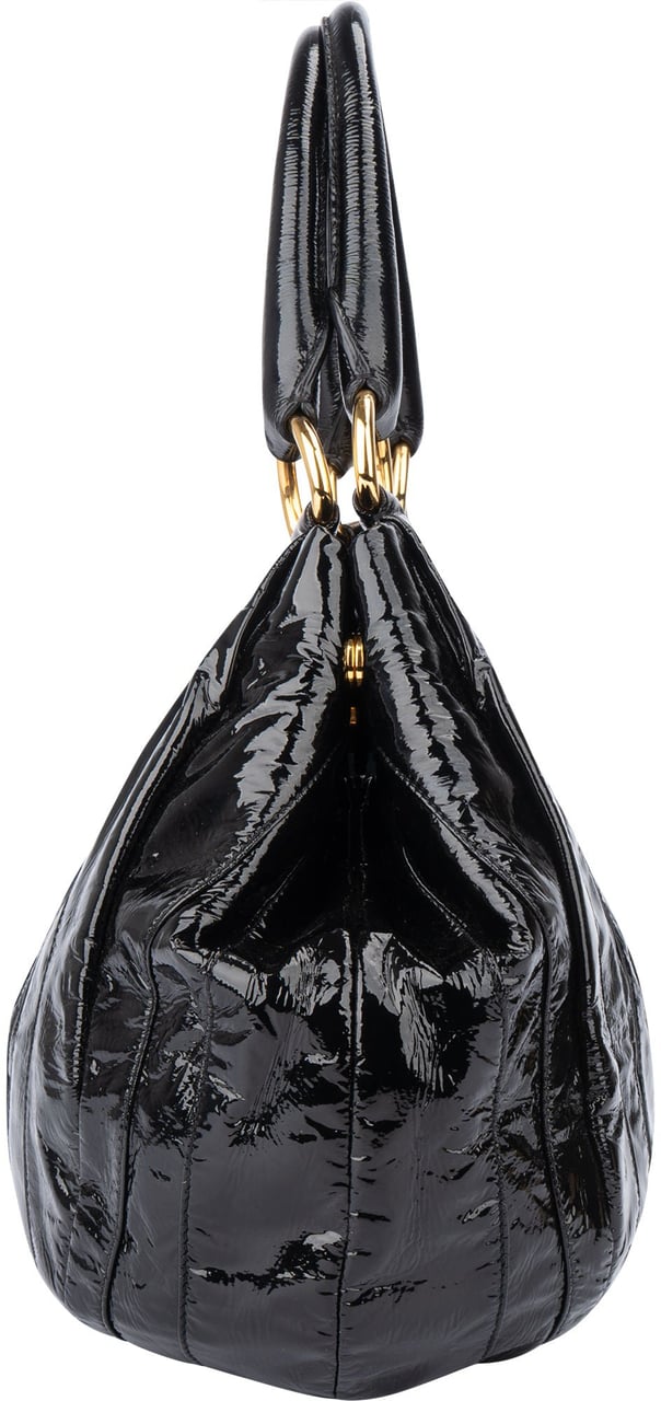 Prada Prada Black Patent Leather Manici Handbag Zwart