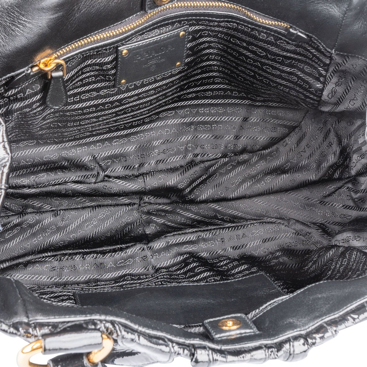 Prada Prada Black Patent Leather Manici Handbag Zwart
