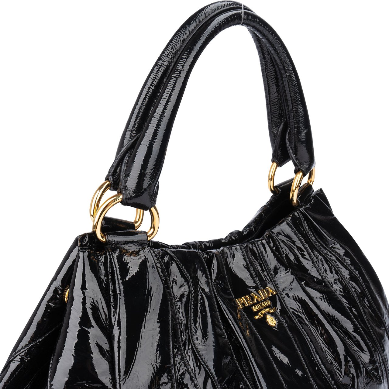 Prada Prada Black Patent Leather Manici Handbag Zwart