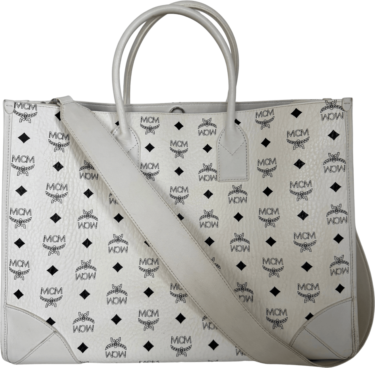 MCM MCM Munich tote bag in Visetos white with removable pouch /good Wit